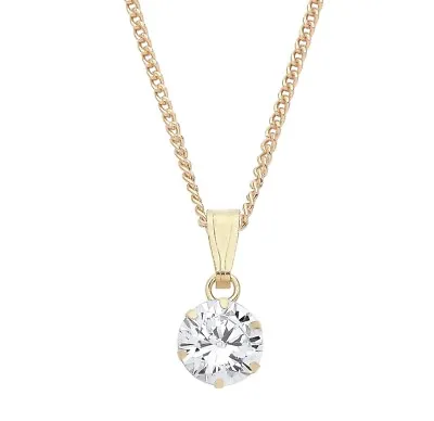 9ct Gold 0.75ct Solitaire Pendant Necklace + 18 Inch Solid Gold Chain - UK Made • £42.95