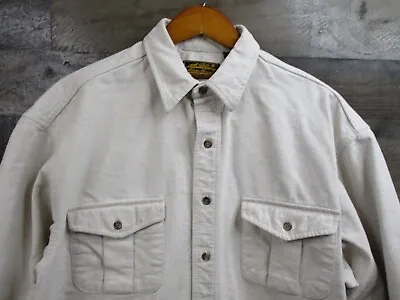 Eddie Bauer Shirt Mens Large Tall LT Beige Heavy Chamois Flannel Button Up Work • $24.50