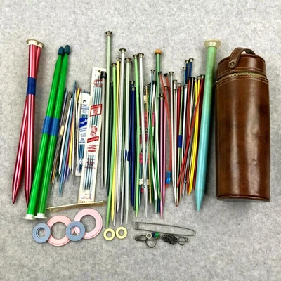 $39.99 • Buy Vtg Large Lot Of Knitting Needles W Case Double Point Assorted Sizes & Lengths