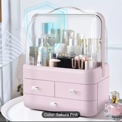 Large Dustproof Makeup 2 Doors Cosmetic Organiser Tidy Dressing Table Drawer Box • £16