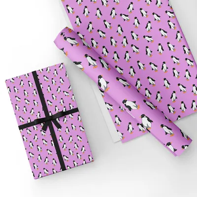 Penguin Design Gift Wrapping Paper & Matching Tag 50x70cm-Pink • £2.75