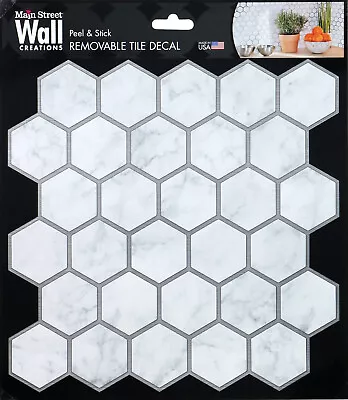 Peel Stick 8 X8  Art Wall Tile Hexagon Mosaic Gray MARBLE SILVER Made In USA • $4.79