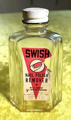 SWISH Nail Polish Remover 2.5 Oz Art Deco Glass Bottle 60's/70's? Metal Lid • $5.99