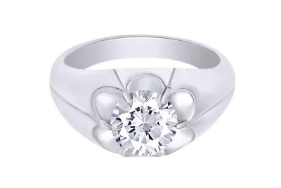 6 2/9 CT Men's Solitaire Ring Round Cut Simulated Diamond 14K White Gold Plated • $75.59