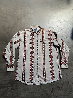 Vintage Mens Wrangler Long Sleeve Button Up Aztec Western Pearl Snap Shirt L/XL • $40