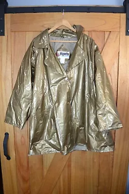 Vintage Gold Vinyl Rain Coat XL Wippette Button Up Long Belted Trench Plastic • $76.41