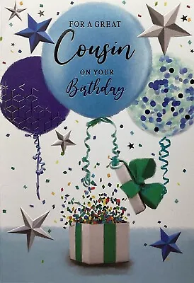 MALE COUSIN BIRTHDAY GREETING CARD BALLOONS 7”x5” FREE P&P • £1.99