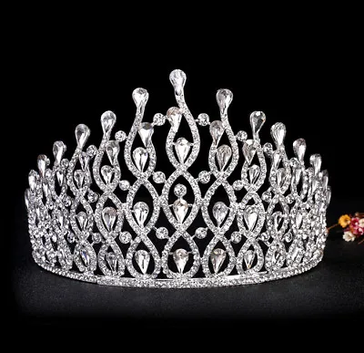 11cm Tall Large Full Crystal Adult Wedding Bridal Queen Pageant Prom Tiara Crown • £18.59