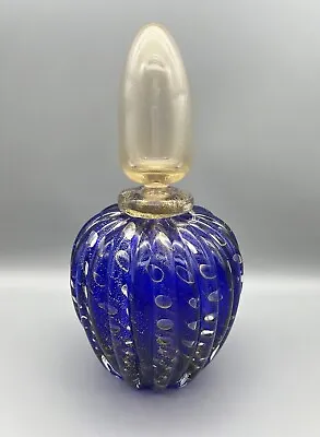 Gambaro & Poggi Murano Signed Controlled Bubble Blue Aventurine Decanter/Perfume • $599.99