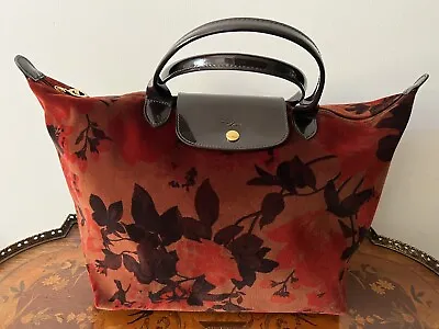 LONGCHAMP Limited Edition Fleurs De Palace Le Pliage Large Velvet Tote Bag MINT • $275