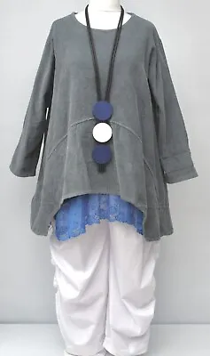 PLUS SIZE LA BASS GREY COTTON CORD OVERSIZED QUIRKY TUNIC Size 26-28 • $73.36