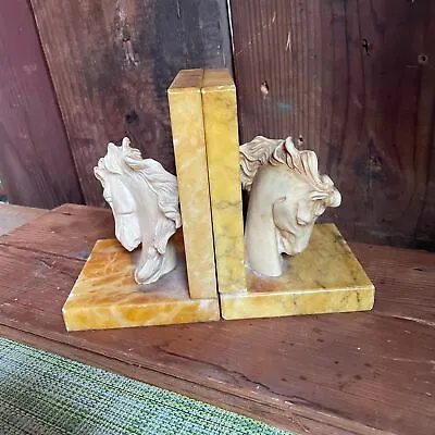 Set  2 Vintage 5 X 4 Hand Carved Marble Stallion Head Horses Marble Bookends • $45
