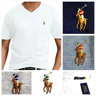 $33.99 • Buy Polo Ralph Lauren Men V Neck T-Shirt Soft Cotton Custom Slim Fit Colorblock Pony