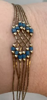VTG Native American Liquid Sterling Silver Turquoise Bead 6 Strand Bracelet 7  • £38.91