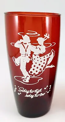 Anchor Hocking Glass Tumbler Ruby Red Square Dancing 5 3/4” Highball Vintage • $9.99