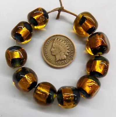20 Pc Venetian Amber Style Lamp Silver Foil African Trade Beads # L1455  READ ! • $17.95