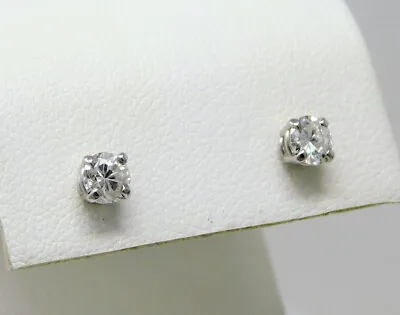 14 Kt White Gold Pair Of 4.1 Mm Diamond Stud Pierced Prong Earrings B4855 • $562