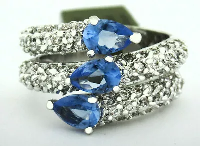 LAB TANZANITE 1.54 Cts  & WHITE SAPPHIRE RING Silver Plated-NWT Size 7.5 • $17.90