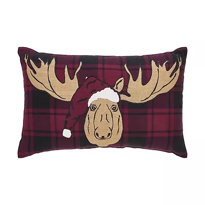 Cumberland Red Black Plaid Moose Pillow 14x22 VHC Brands Red Black Tan • $26.95