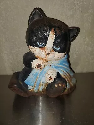 Vintage Cast Iron Painted Tuxedo Cat Doorstop. Aged To Rusty & Crusty Perfection • $65