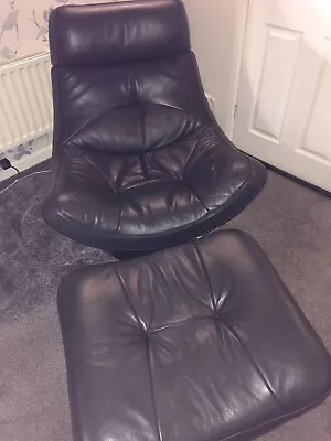 £325 • Buy Retro Leather Swivel Chair And Foot Stool
