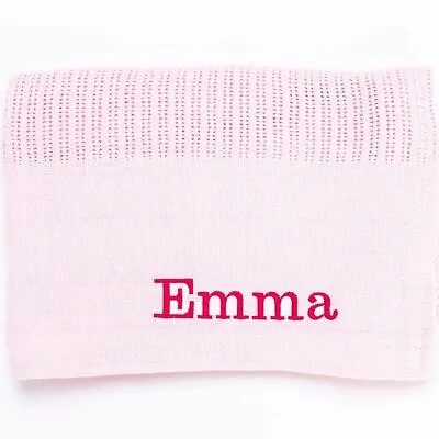 £12.99 • Buy Baby Girl Boy Personalised Cellular Blanket Embroidered Name Grey Pink Blue