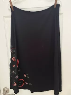J Jill - Black Elastic Waist A-Line Midi Stretch Skirt Medium-Previously Owned • $20