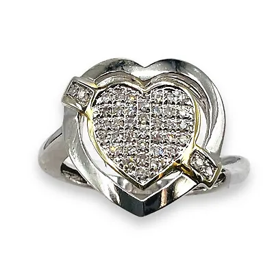 10k White Gold - Diamond Heart Micro Pave Ring Cocktail Size 6 -2773 • $499.99