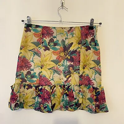 £20.99 • Buy Karen Millen Size 10 100% Silk Short Floral Ruffle Daffodil Summer Skirt Party