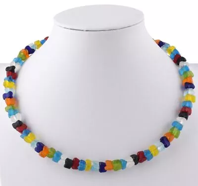 African Glass Trade Beads Handmade Necklace Choker Memory Wire Stainless Steel • £20.53