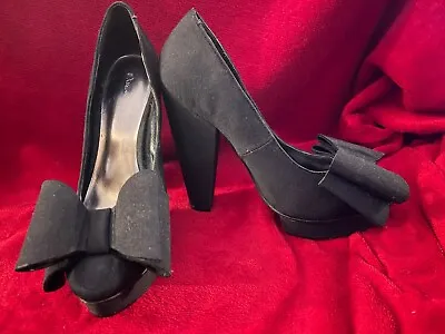 Miss Selfridge Black High Heel Platform Shoes Stilletto With Bows Uk 6 Red Soles • £5.95