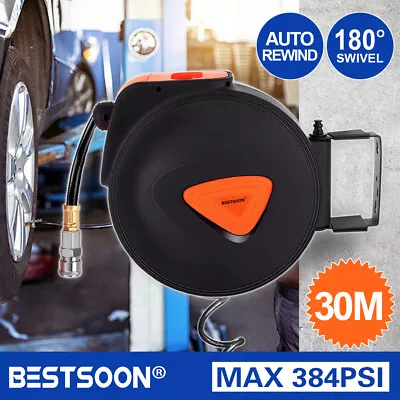 BESTSOON 30M Retractable Air Hose Reel Compressor Auto Rewind Wall Mounted • $109
