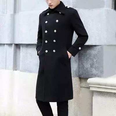 Winter Mens Wool Warm Long Military Jacket Double Breasted Overcoat Trench Coat  • $123.68