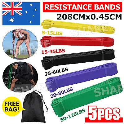 $33.95 • Buy Set Of 5 Heavy Duty Resistance Band Loop Power Gym Fitness Exercise Yoga Workout