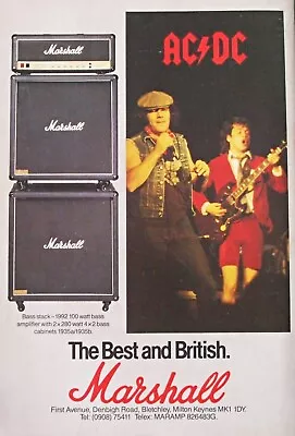 AC/DC - Marshall Bass Guitar Amplifiers Vintage Advert Poster 1984 • £5.99