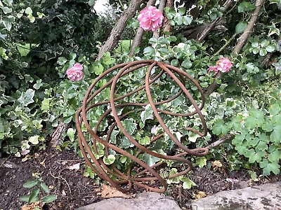 🇬🇧 Metal Rusty Sphere Garden Ornament - Steel Cage Ball Rustic Art 🌸🌿 • £35