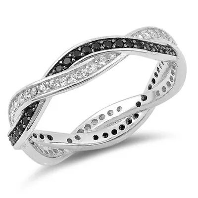 Black CZ Micro Pave Infinity Knot Ring New .925 Sterling Silver Band Sizes 5-10 • $19.99