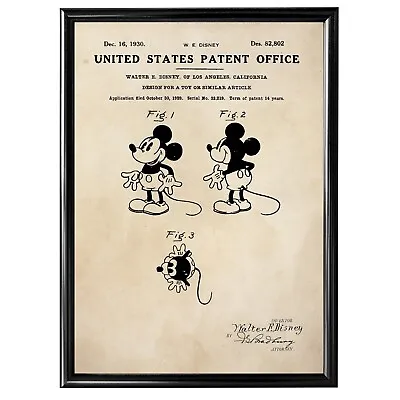Patent Print - Mickey Mouse / Walt Disney - Vintage Poster Wall Art - A4 Framed • £9.40