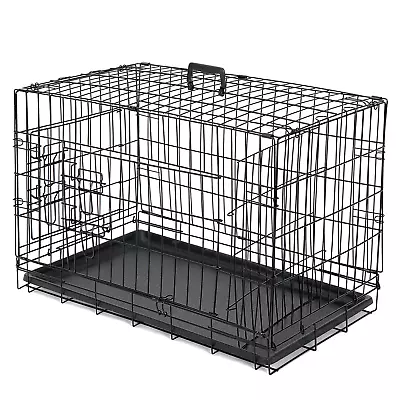 30  Folding Metal Dog Crate Double Doors Dog Crates Durable Black Dog Cage Pet • $40.58