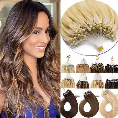 Micro Loop Link Tip Human Hair Extensions Micro Beads Remy Russian Straight Hair • $29