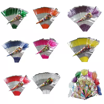 Sweet Cone Bags Clear Cellophane With Twist Tie For Hot Chocolate Birthday Party • £2.25