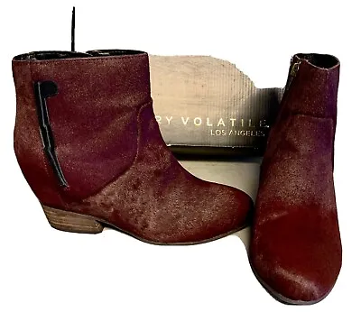 Very Volatile LA ‘Cake’ Leather Pony Hair Boots In Wine - Size 8 • $35