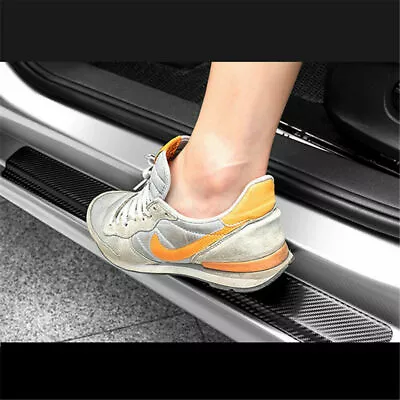 Car Parts Acessories Stickers Carbon Fiber Vinyl Wrap Door Sill Protector 4PCS • $27.29