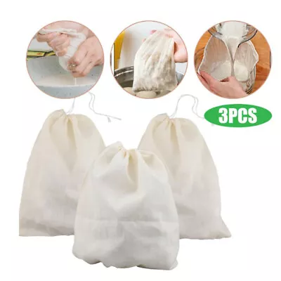 3PCS Organic Cotton Nut Milk Bag Reusable Food Strainer Brew Coffee Cheese Cloth • $7.58