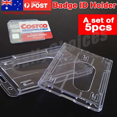 5pcs Hard Plastic Badge ID Card Holder Lanyard Business Work Pouch Double Side • $4.15