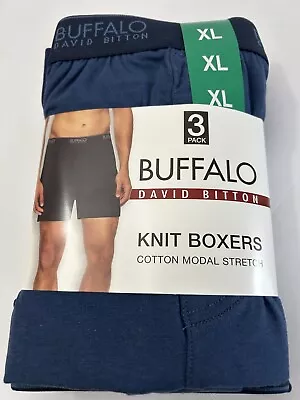 Men's David Bitton Buffalo Knit Boxers 3 Pack Cotton Modal Stretch XL 40-42 Blue • $23.97