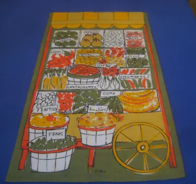 VERA Ladybug Vintage 1960s Tea TOWEL Linen Market Stand Fruit Vegetables MCM • $44.77