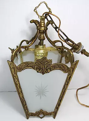 Vtg MCM Brass Gold Regency Hanging Swag Gothic Lamp Light Ornate Pendant Lantern • $99.97