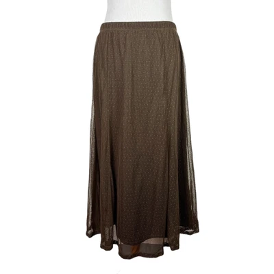 £24.34 • Buy Vintage Y2K Maxi Skirt Large Womens Mesh Lace Brown Pleated Sheer Long Fairycore