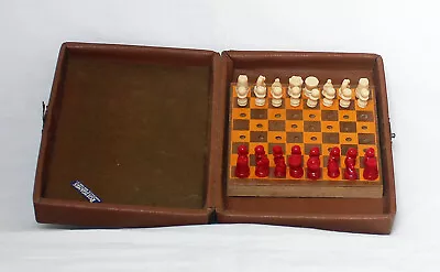Vintage Travel Chess Set Peg Wooden Chess Board In Case • $25